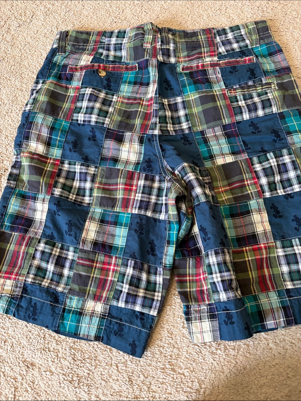 Disney Multicolor Patchwork Plaid Men's Flat Front Shorts - Picture 5 of 5